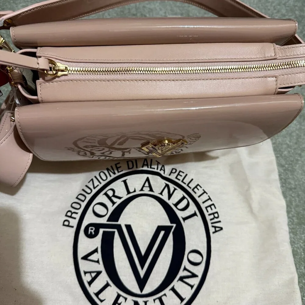 Orlandi Valentino Beige Patent Leather Crossbody Bag New With Tags - Picture 5 of 12